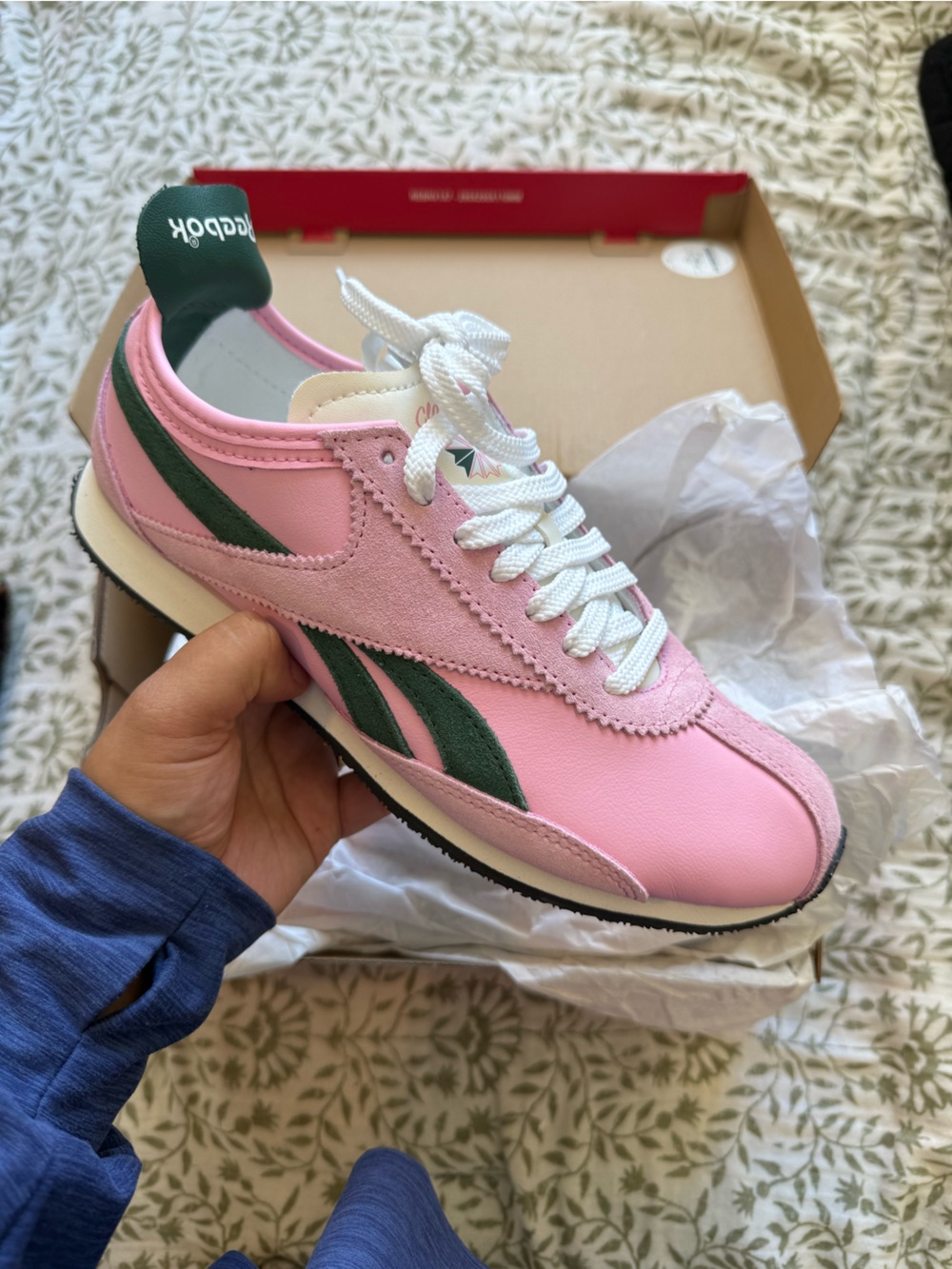 Reebok Women's Pink Sneaker with Forest Green Accents